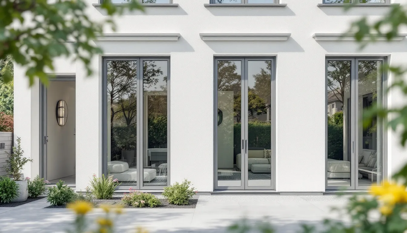 Een moderne Nederlandse woning met elegant geïnstalleerde Ideal 4000 kunststof kozijnen, die zorgen voor optimale thermische isolatie en energie-efficiëntie. De hoogwaardige materialen en het stijlvolle uiterlijk van de kozijnen dragen bij aan de duurzaamheid en inbraakwerendheid van het huis.