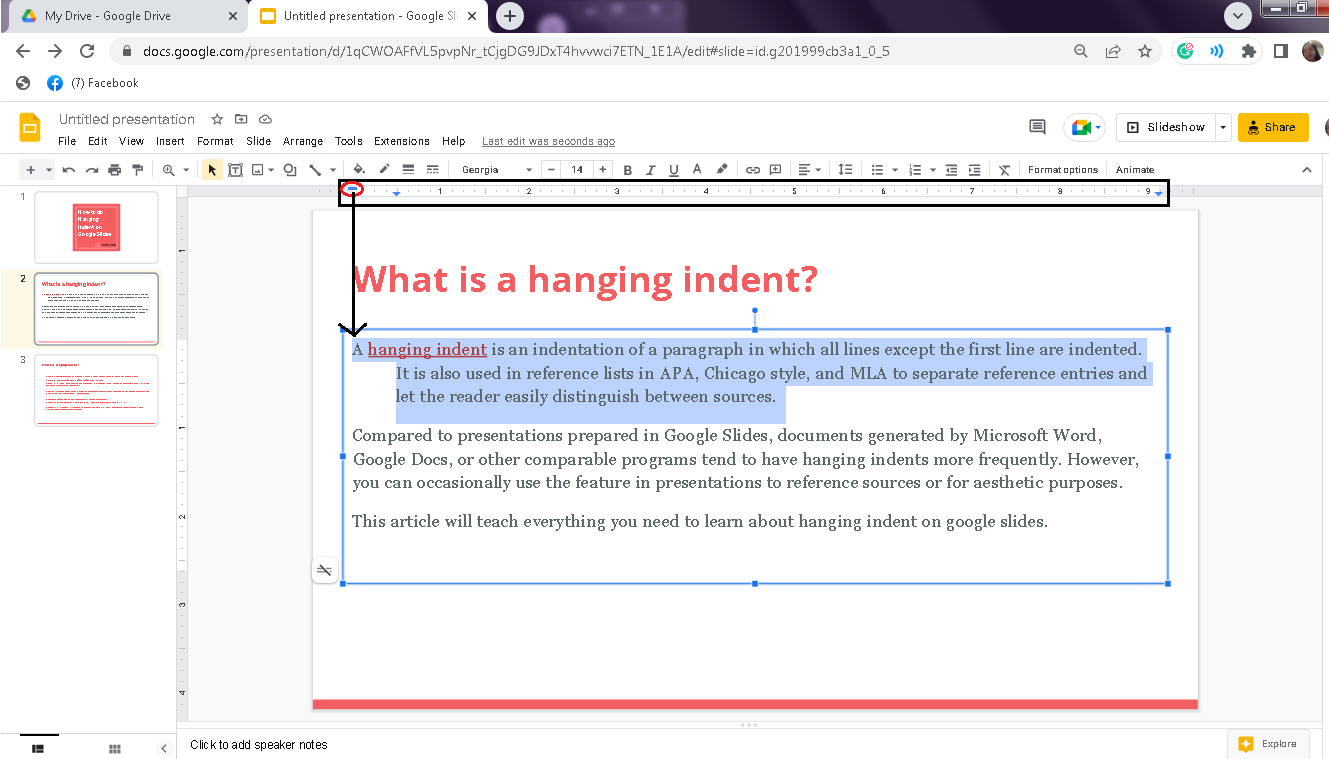 Move your "First line indent icon" to a specidic area where you want first line to indent before the "Left indent"