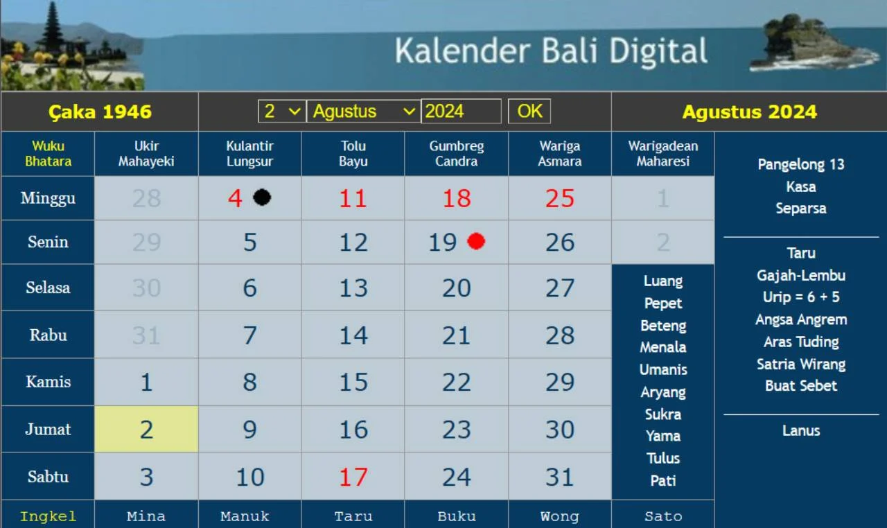 the balinese calendar august