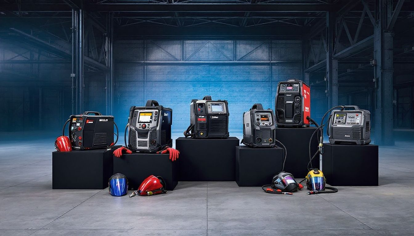 A collection of used TIG welders for sale, displaying various models and brands.