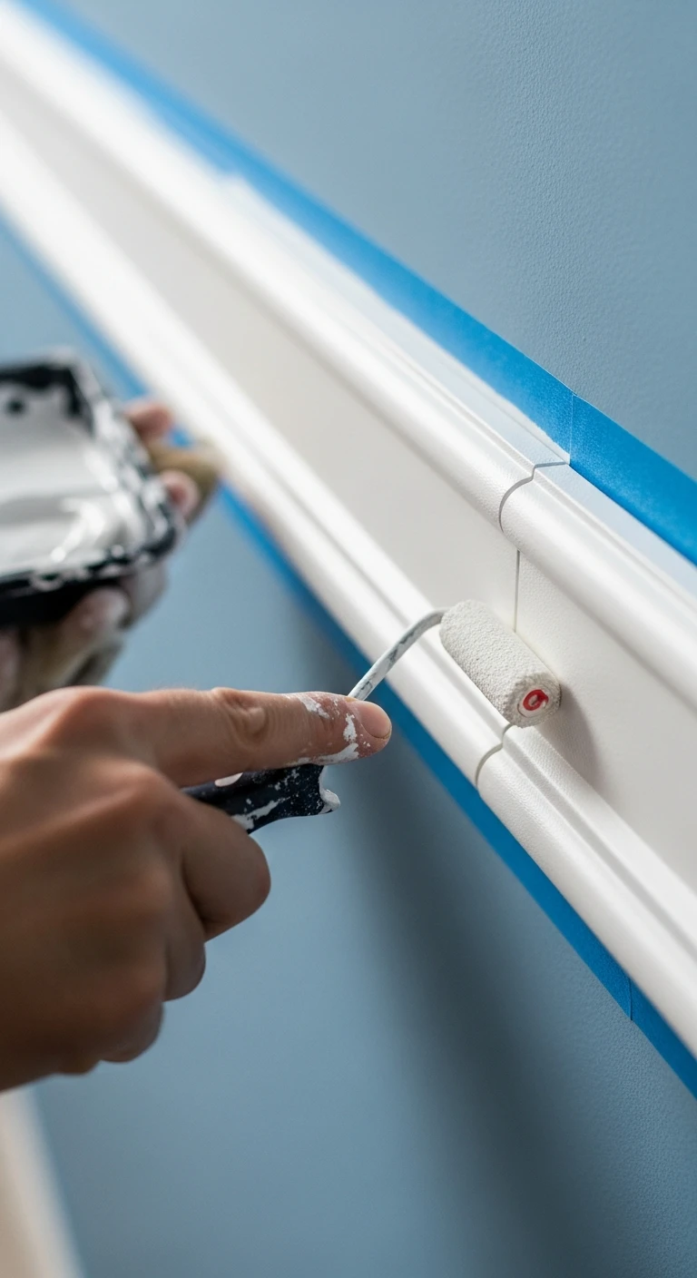 Na zdjęciu nastąpił montaż sztukaterii przed malowaniem