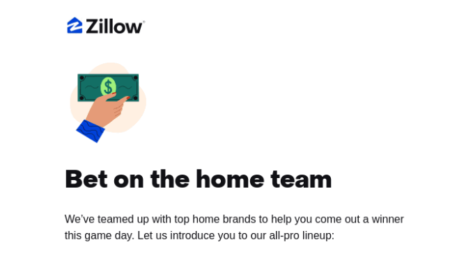 A graphic of a hand holding a dollar bill. Below, it reads Bet on the home team.