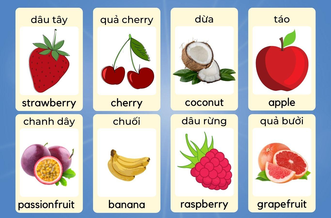 Một số từ vựng tiếng Anh lớp 2 về trái cây
