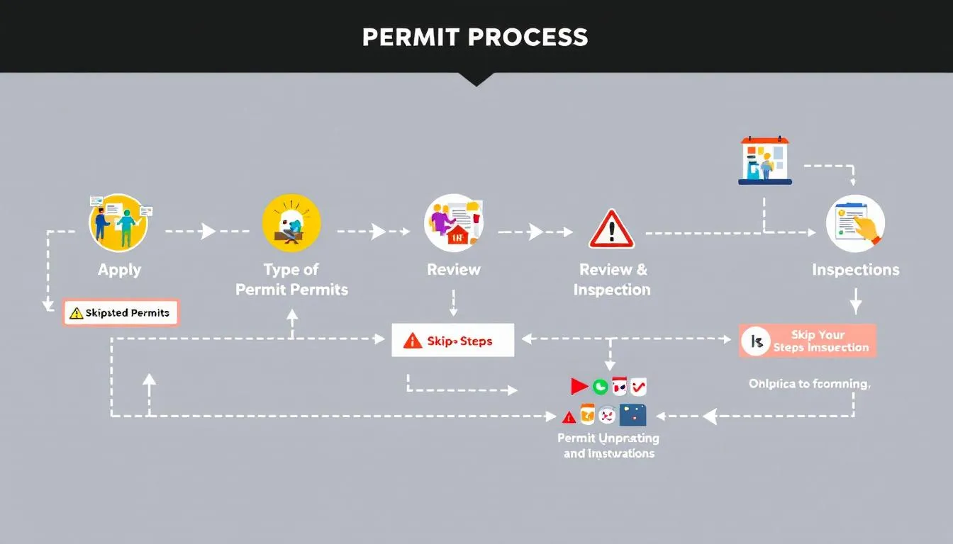 A flowchart showing the permit process, including applying and inspections.