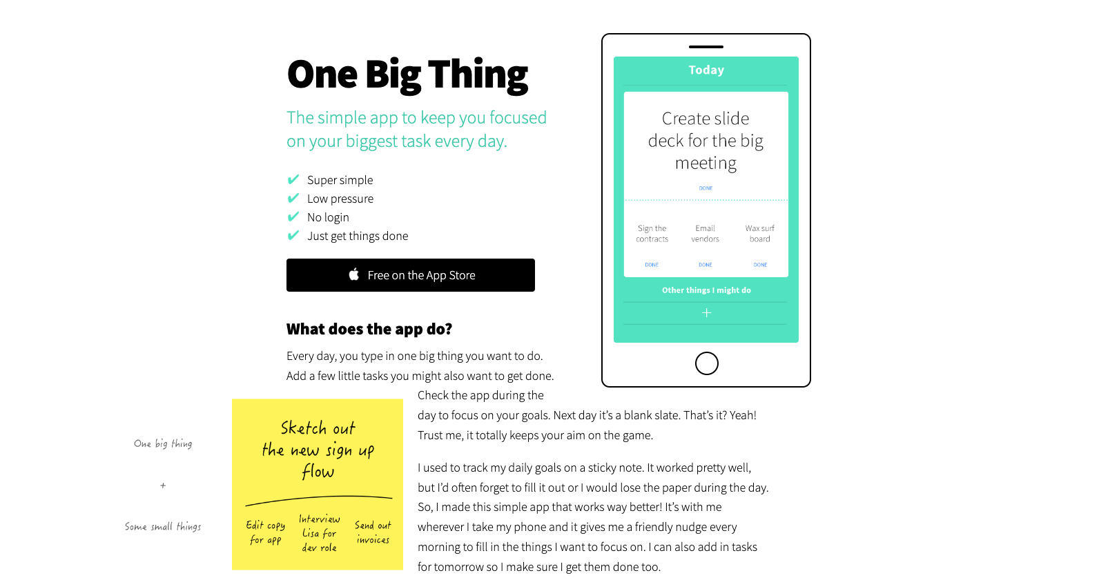 Screenshot of one big thing website