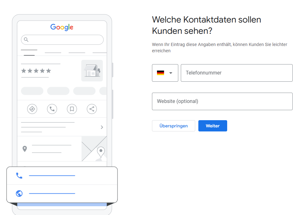 Google Auszug "Welche Kontaktdaten sollen Kunden sehen?"