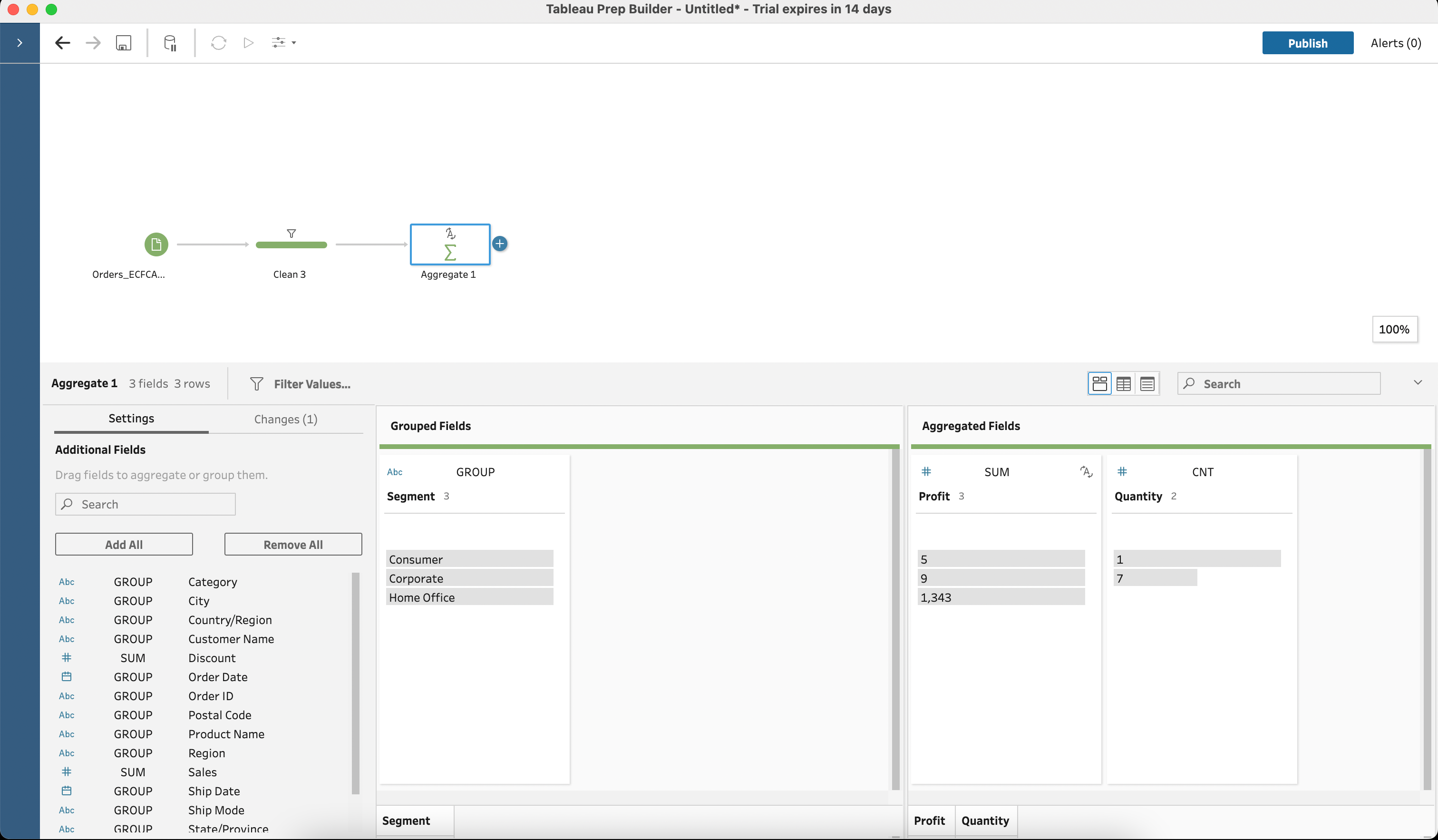 Example of aggregating step in Tableau Prep