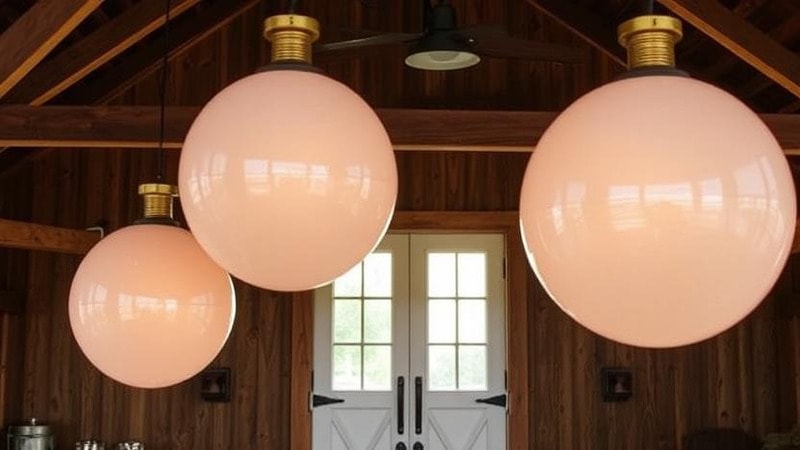 Oversized lights on a small porch in a barn