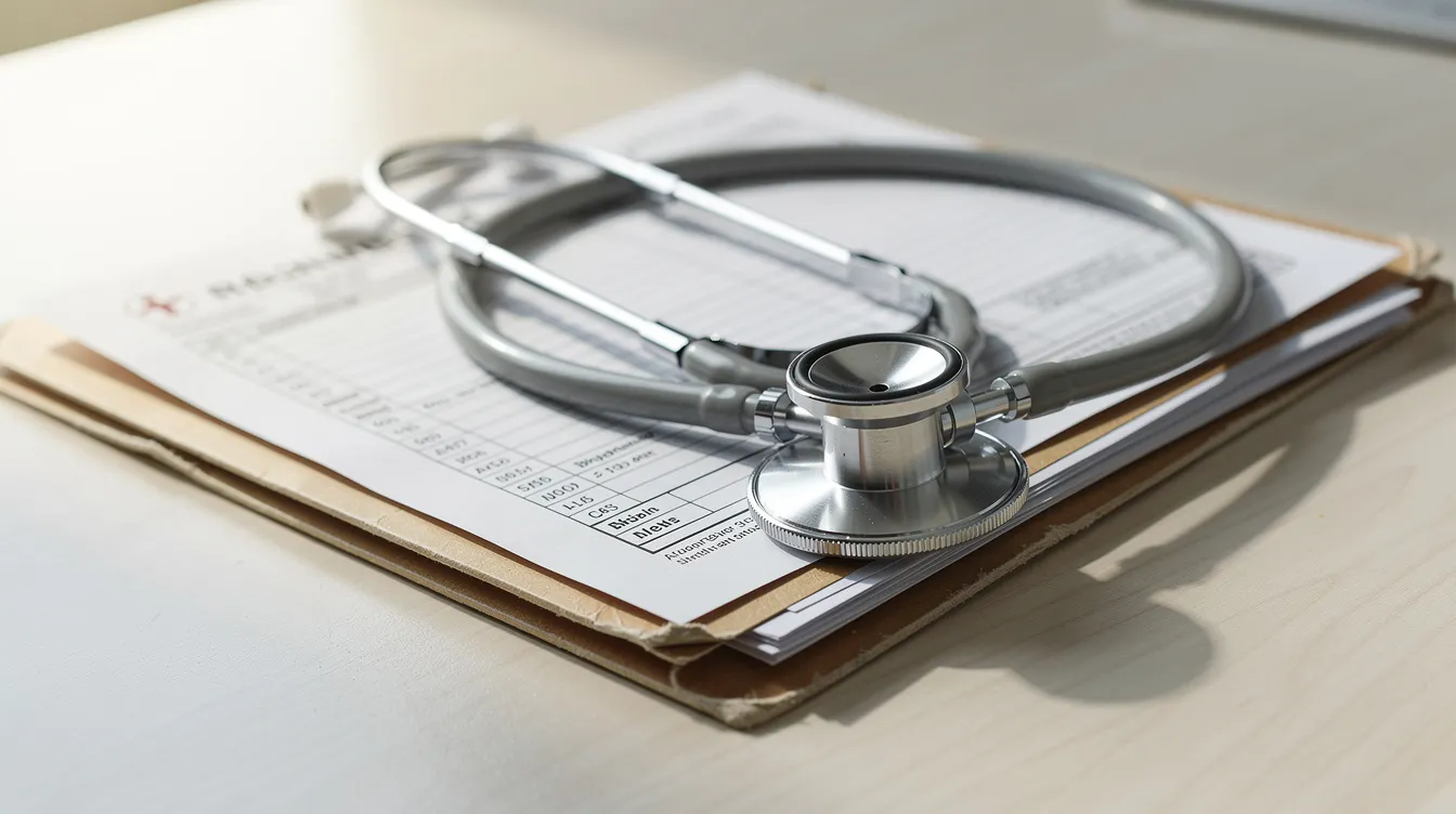 A close-up image shows a stethoscope resting on a stack of medical files, symbolizing the importance of gathering medical evidence for chronic obstructive pulmonary disease (COPD) and other respiratory disorders when applying for social security disability benefits. The scene reflects the critical role of medical records in the disability claims process.