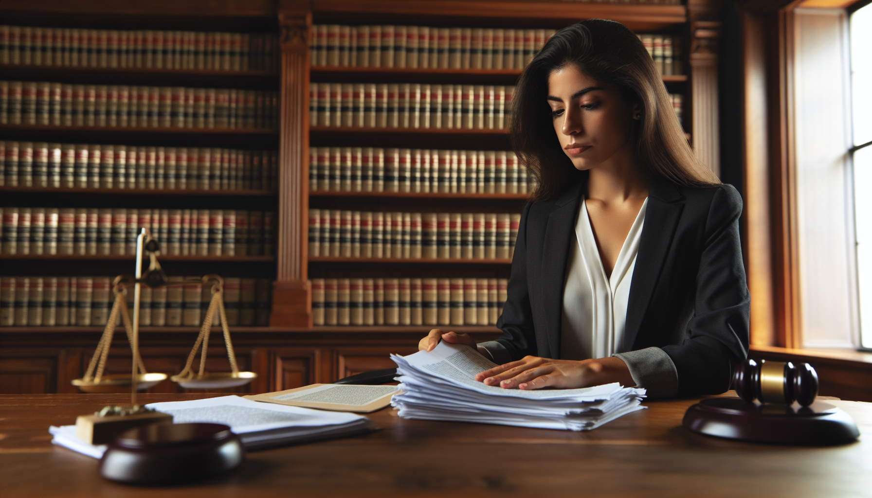 Illustration of attorney reviewing legal documents