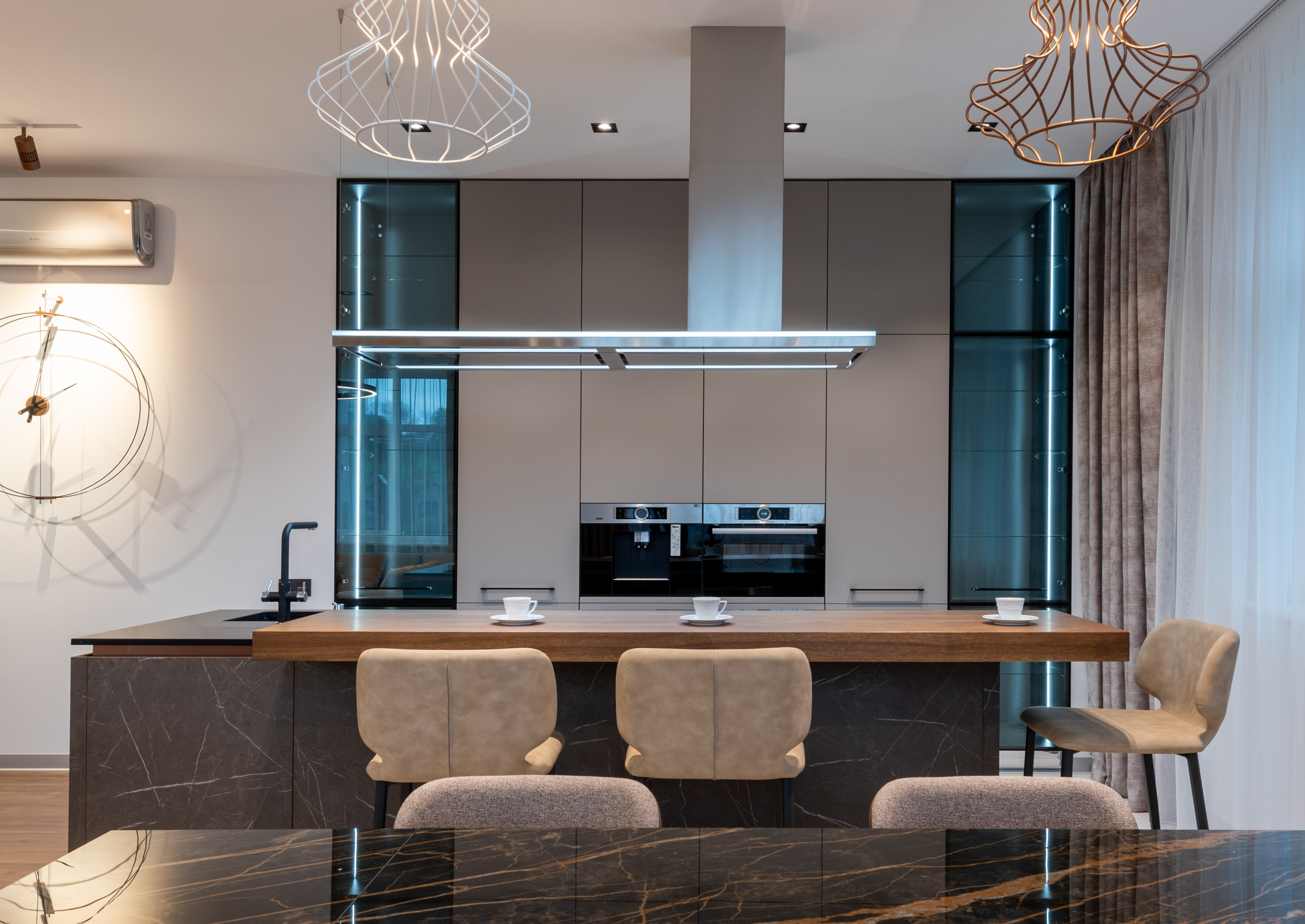 modern kitchen with bar stools