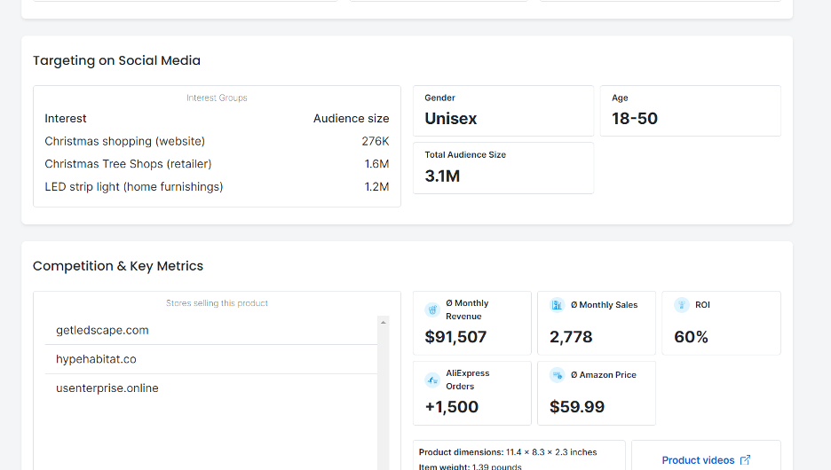 Metrics on Tradelle's product pages.