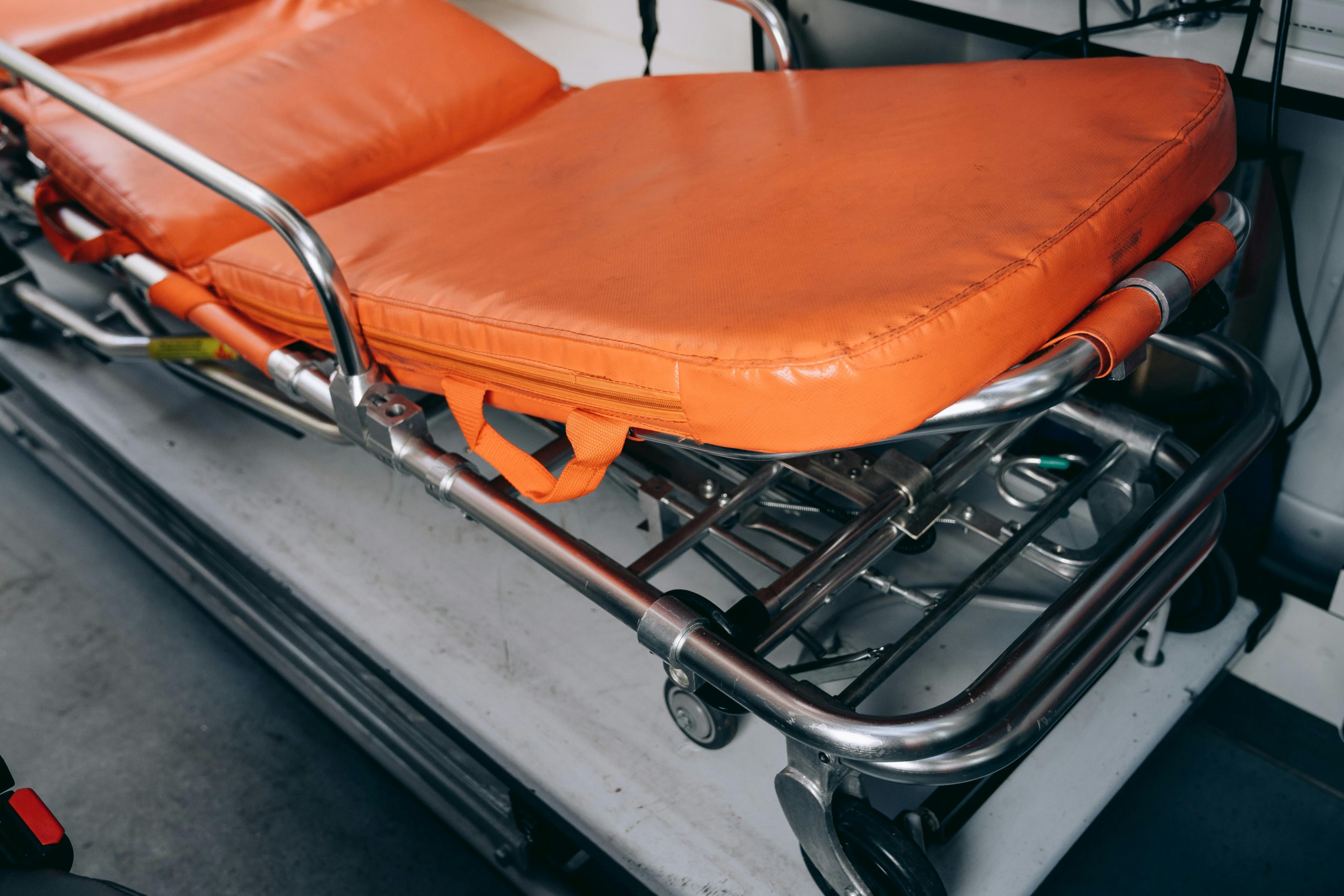 A Wheeled Ambulance Gurney or Stretcher 