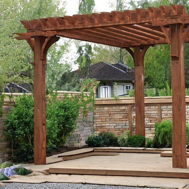 Wood Pergola In backyard that looks like western red cedar