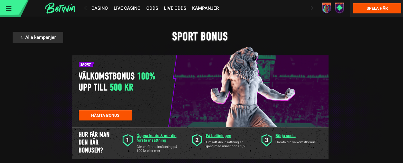 Betina erbjuder 100% upp till 500 kr 