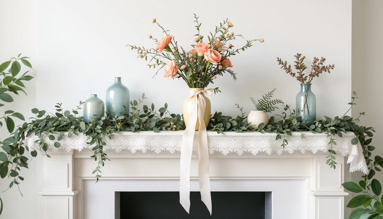 Summer mantel inspiration featuring light and airy decor.