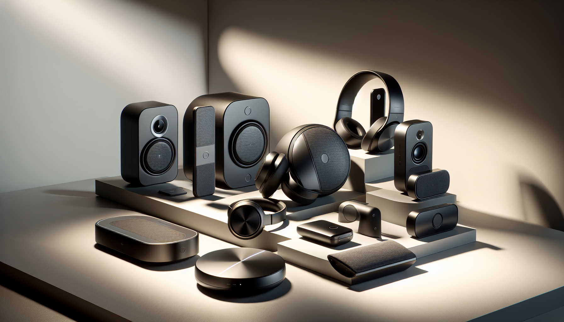 Integration of the Bose logo in product design, featuring headphones and speakers.