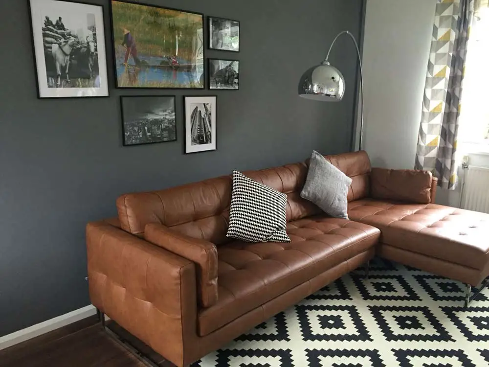 Chocolate Brown Leather Sofa With Charcoal Pallette 