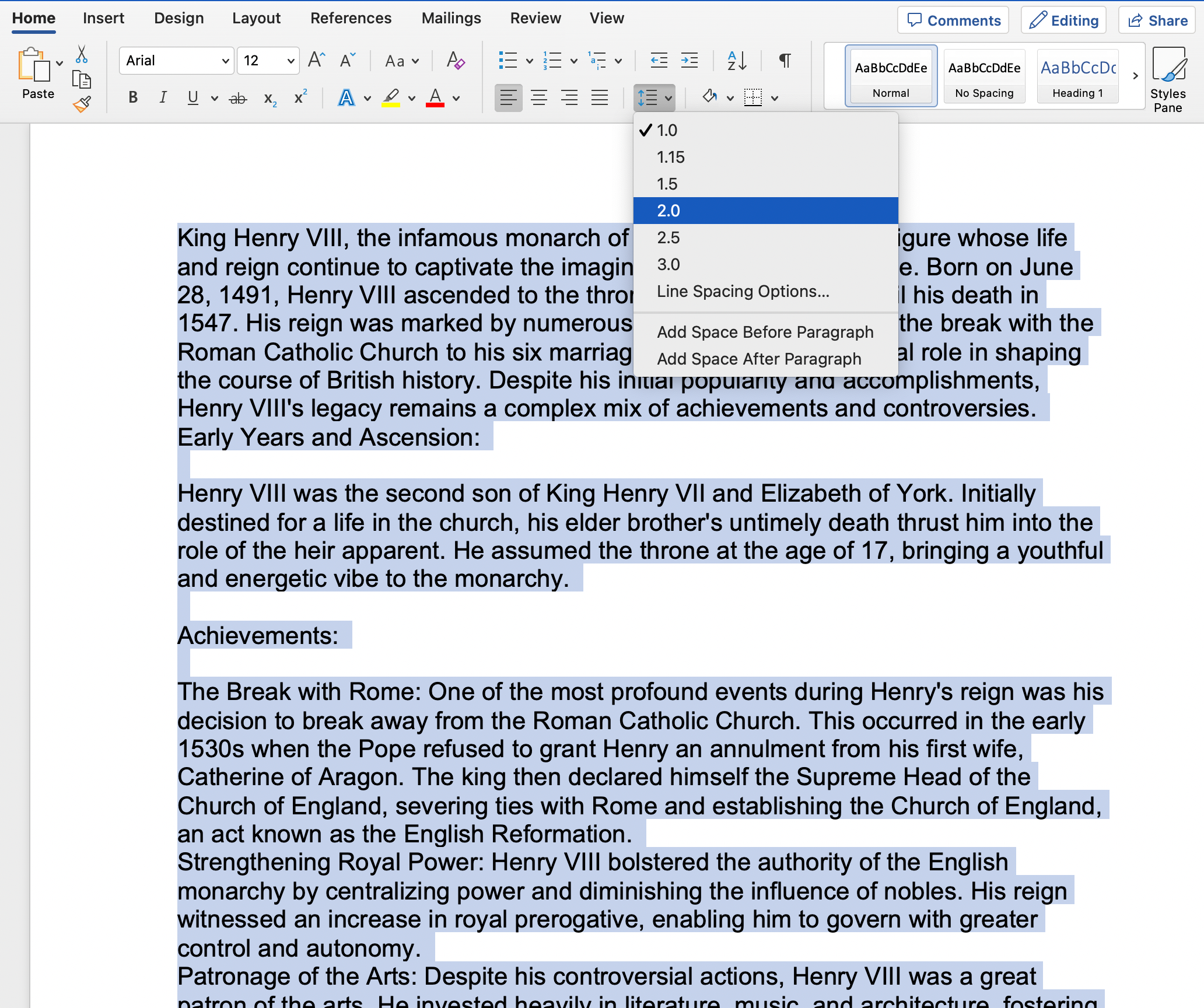 Double spacing entire document in Word