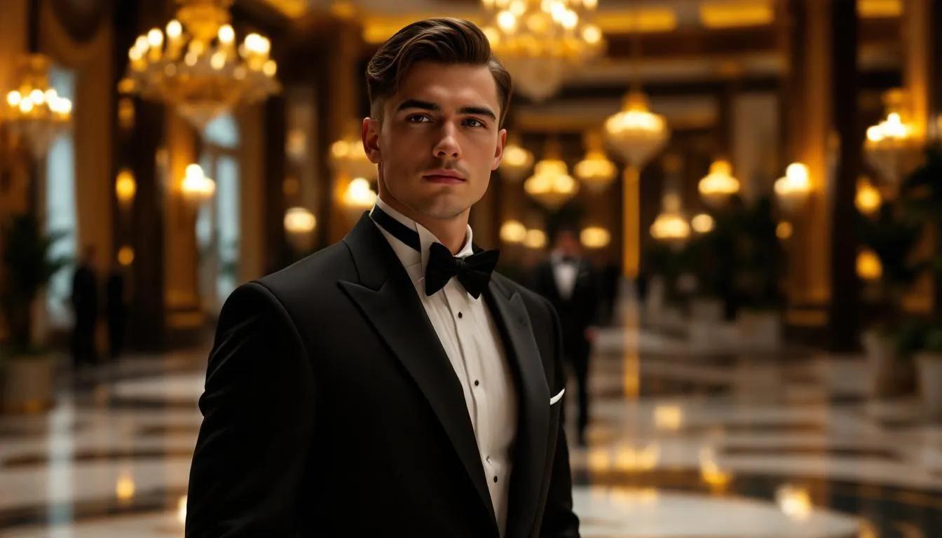 A young boy with a stylish haircut featuring long hair on top and short sides is dressed formally, exuding a polished appearance at a special event. His hair showcases a natural texture with a smooth transition from the longer hair to the faded sides, making a bold statement for the occasion.