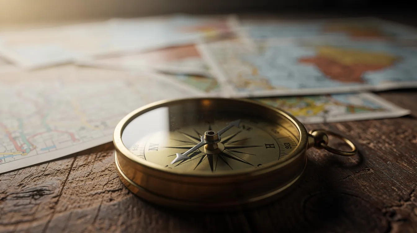 Illustration of a compass and maps