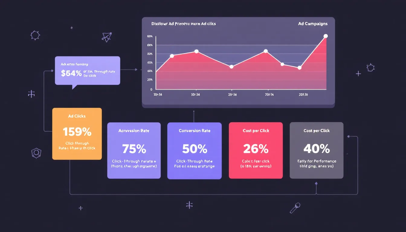 The image illustrates a user interacting with the Meta Ads Manager, showcasing various ad formats such as carousel ads and image ads. It emphasizes the importance of tracking key metrics to measure ad performance for multiple campaigns and targeted advertising efforts.