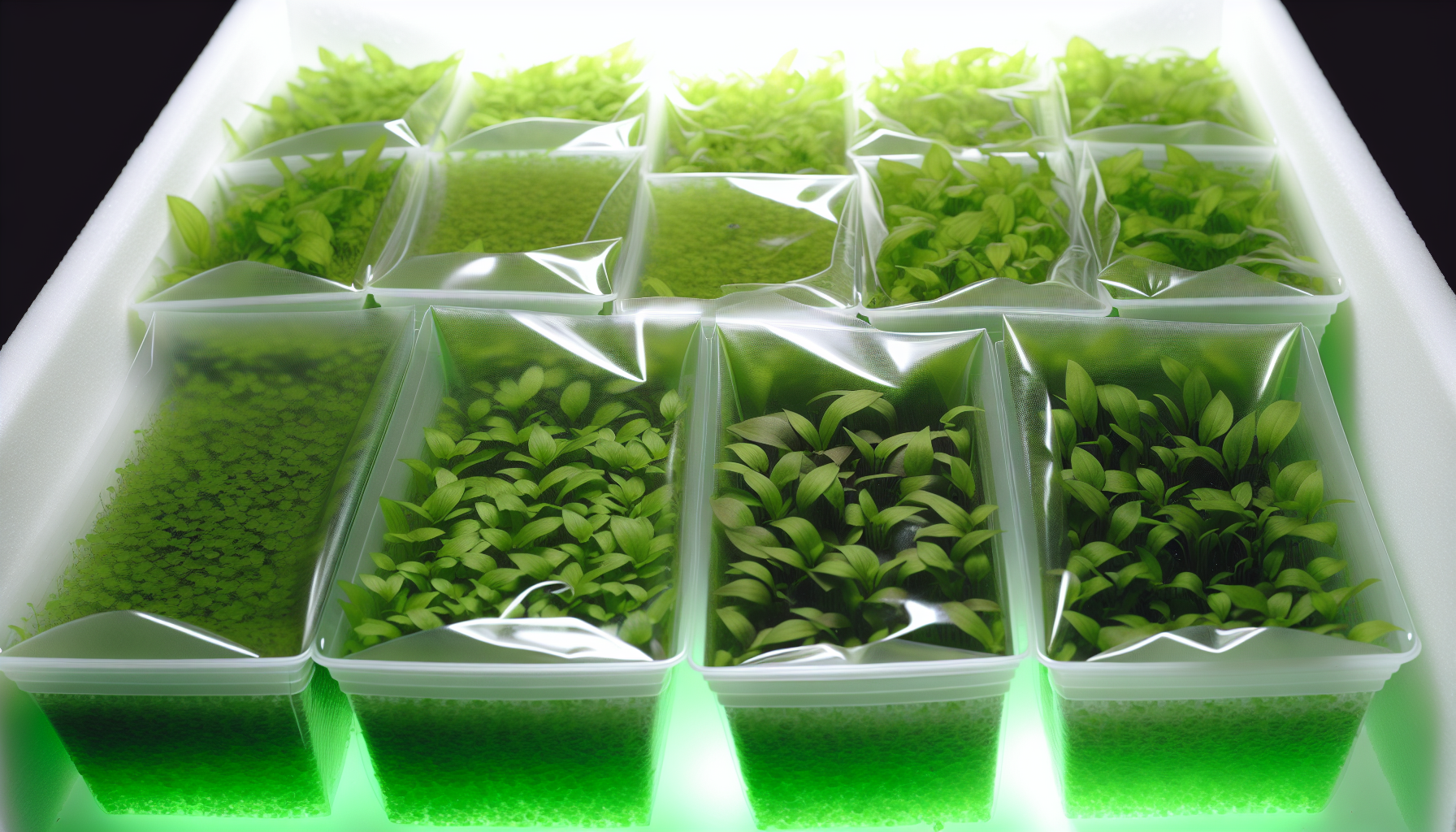 Tissue culture plants in sterile containers ready for acclimation and planting