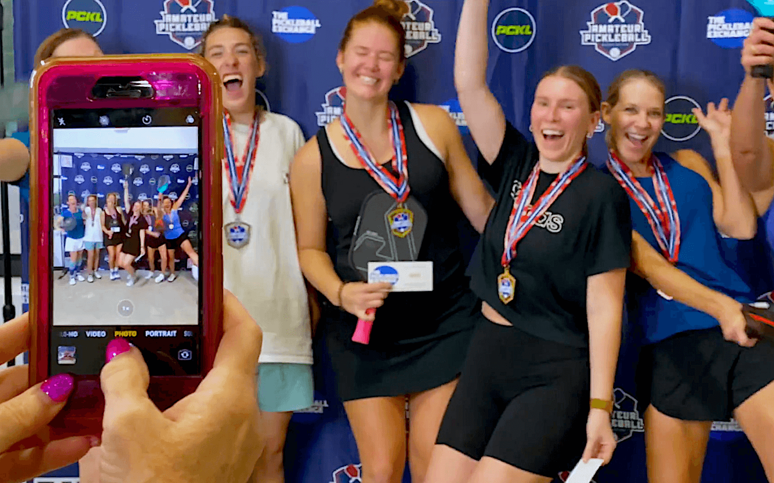 Players celebrate after leaving the pickleball court; Amateur Sports; national championships