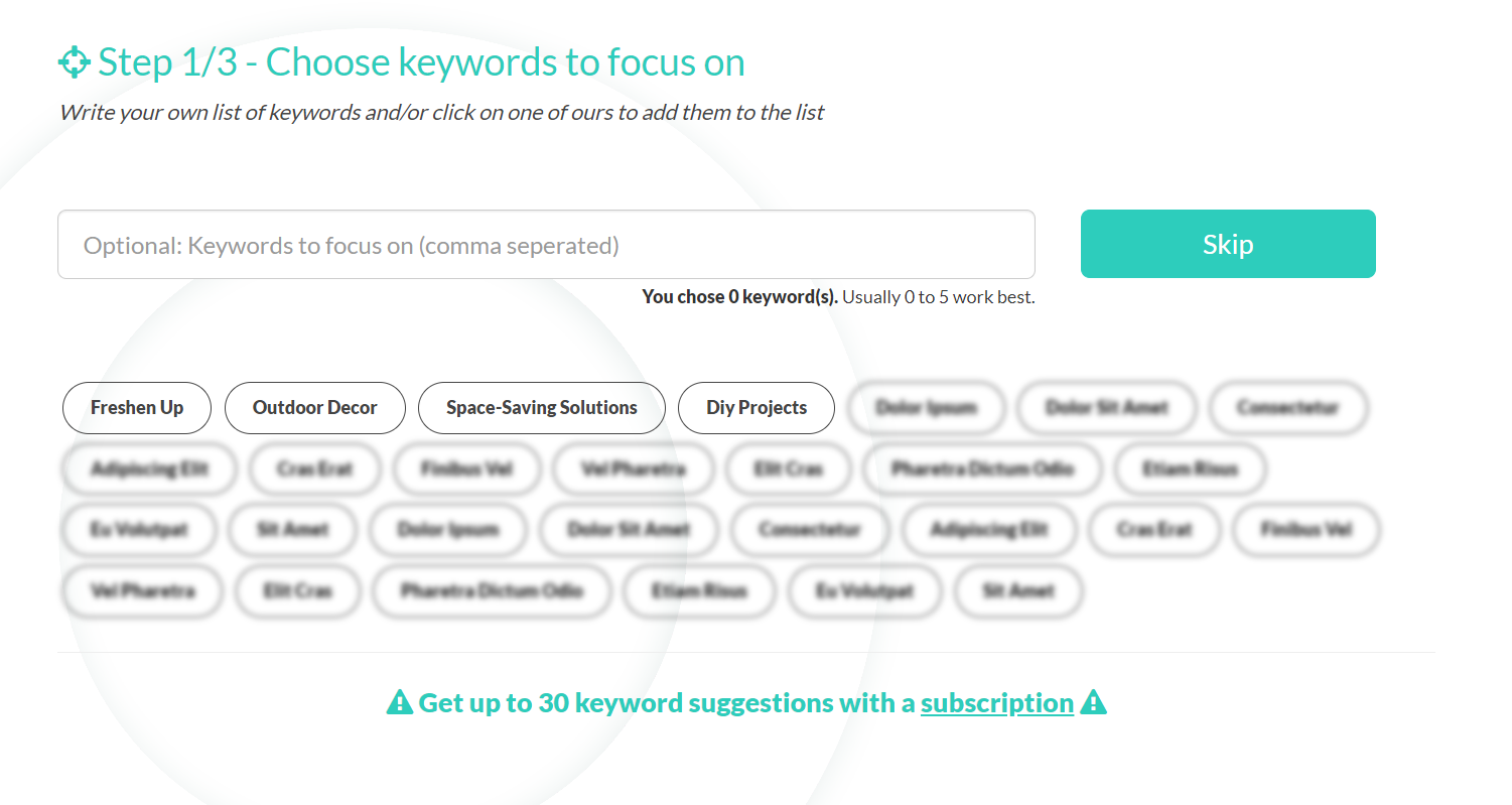 AI Writer - Choose keywords to focus on