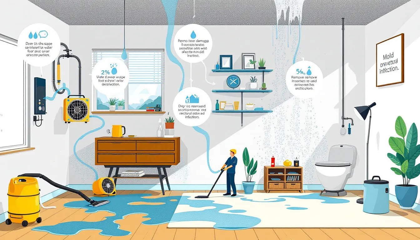 Water damage restoration process related to mold prevention.