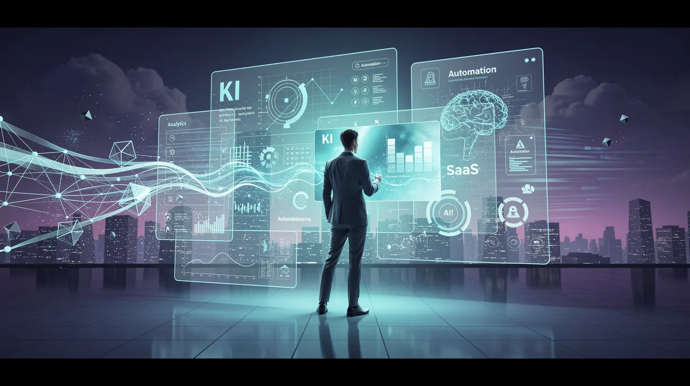 Das Bild zeigt eine dynamische und moderne Illustration für ein KI-Erklärvideo, das sich an Unternehmen richtet. Es kombiniert lebendige Farben und stilvolle Elemente, um die Themen künstliche Intelligenz und innovative Lösungen für die Videoproduktion ansprechend zu präsentieren.
