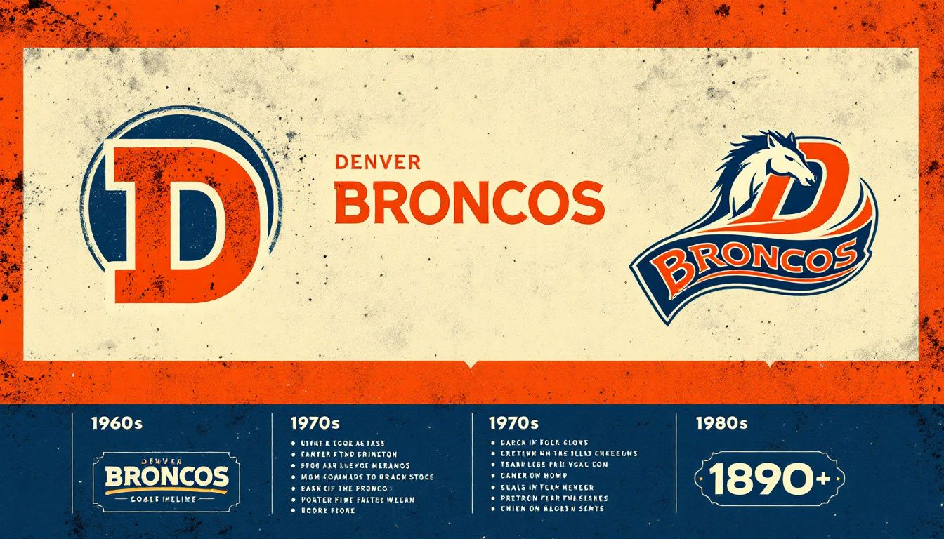 A visual representation of the Denver Broncos logo design history.