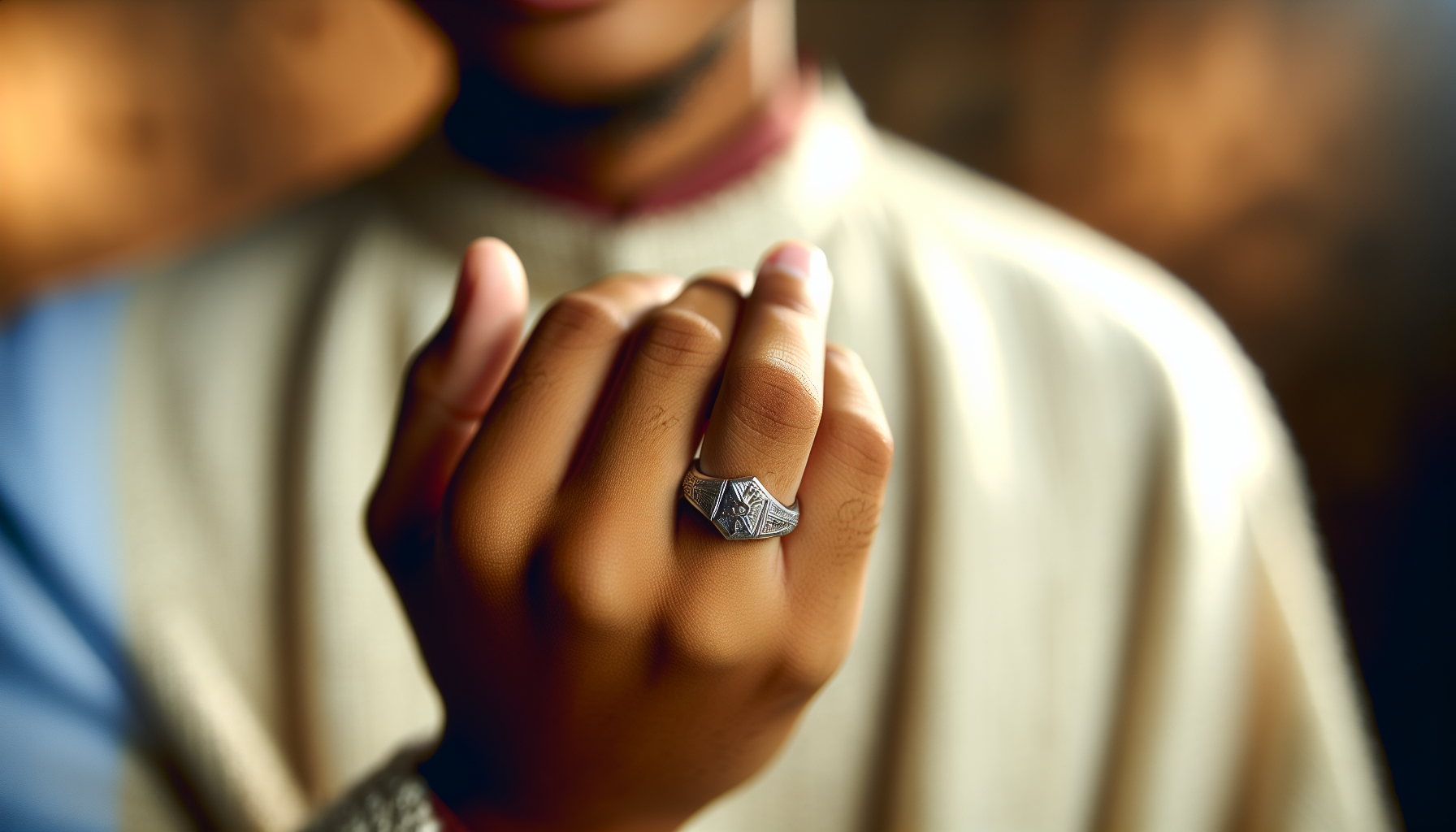 A person holding a purity ring as a symbol of commitment to sexual purity