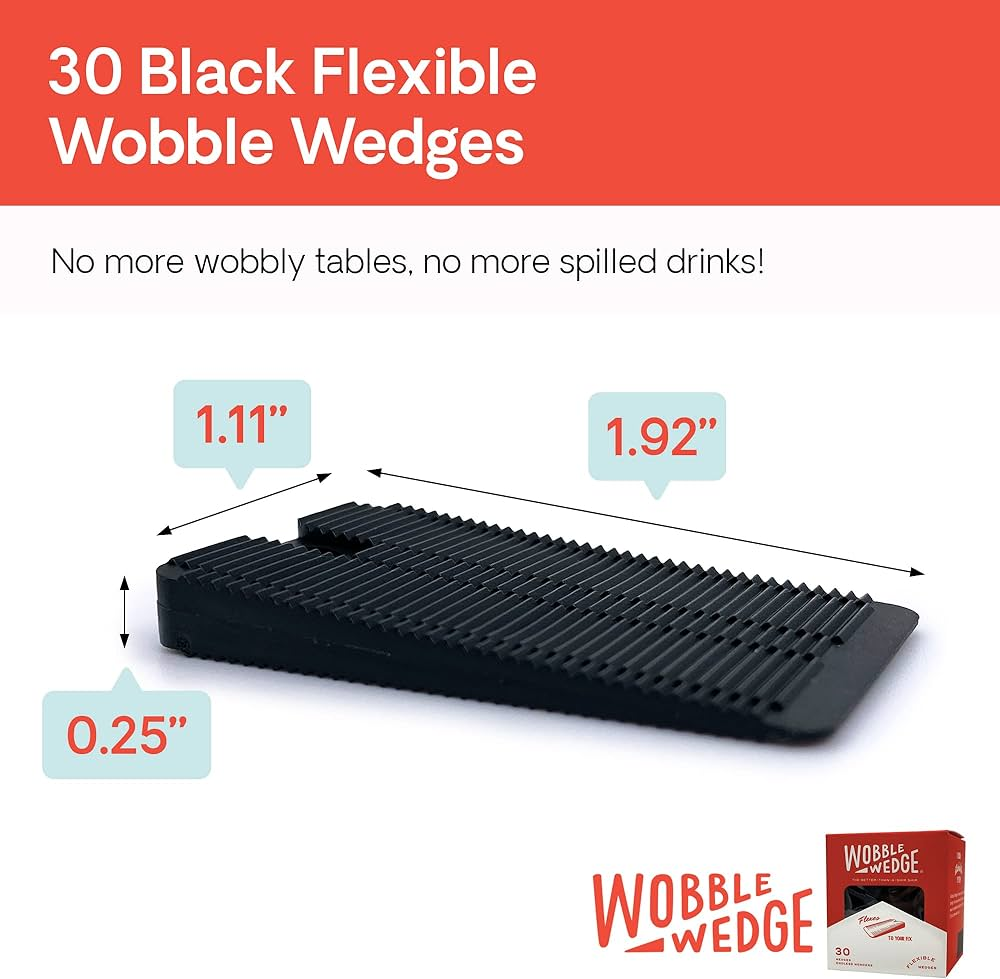 Wobble Wedges used to stabilize a wobbly table