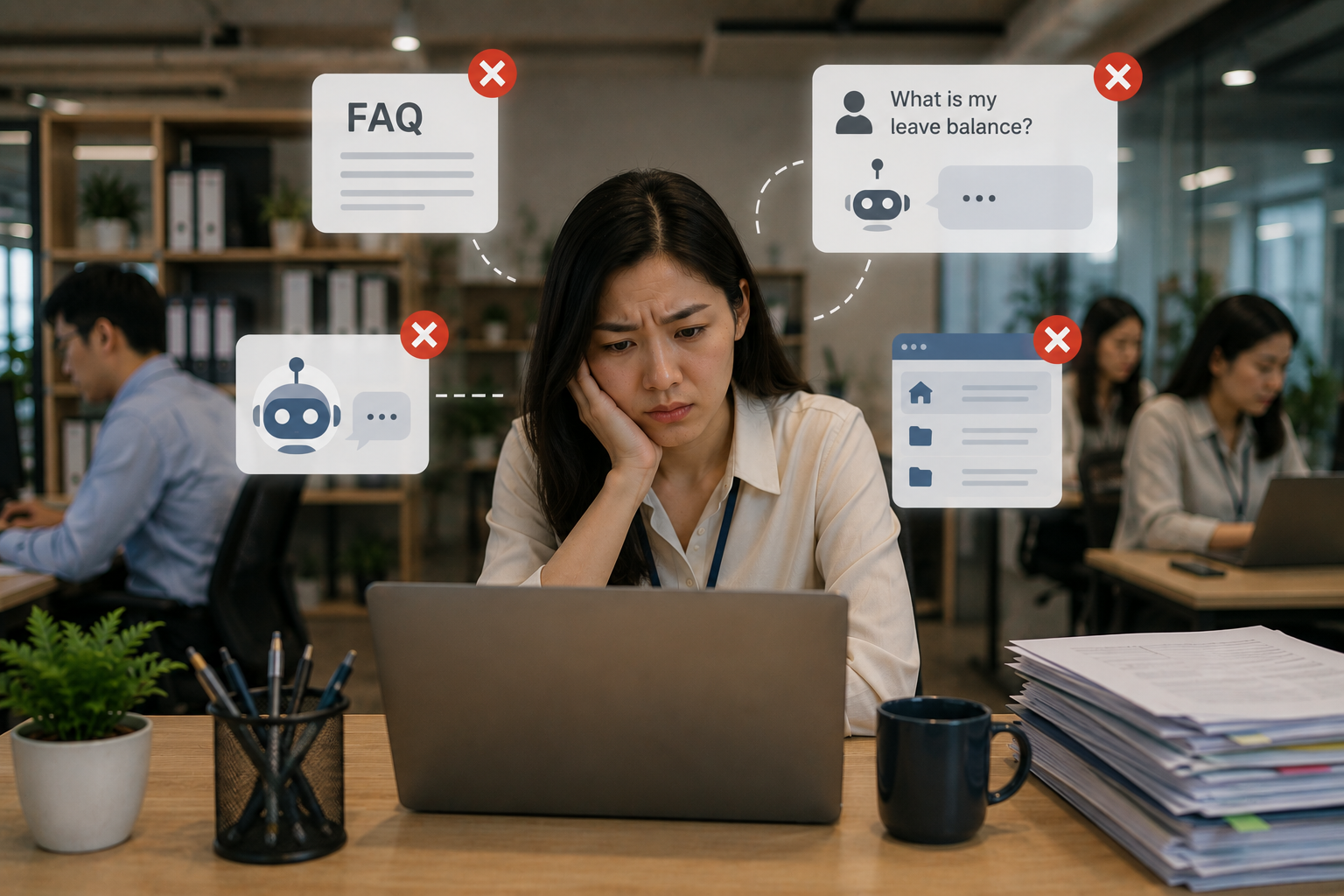 AI powered HR gives HR leaders a way to improve employee engagement, strengthen employee experience, reduce administrative burden, and increase employee adoption of self service.