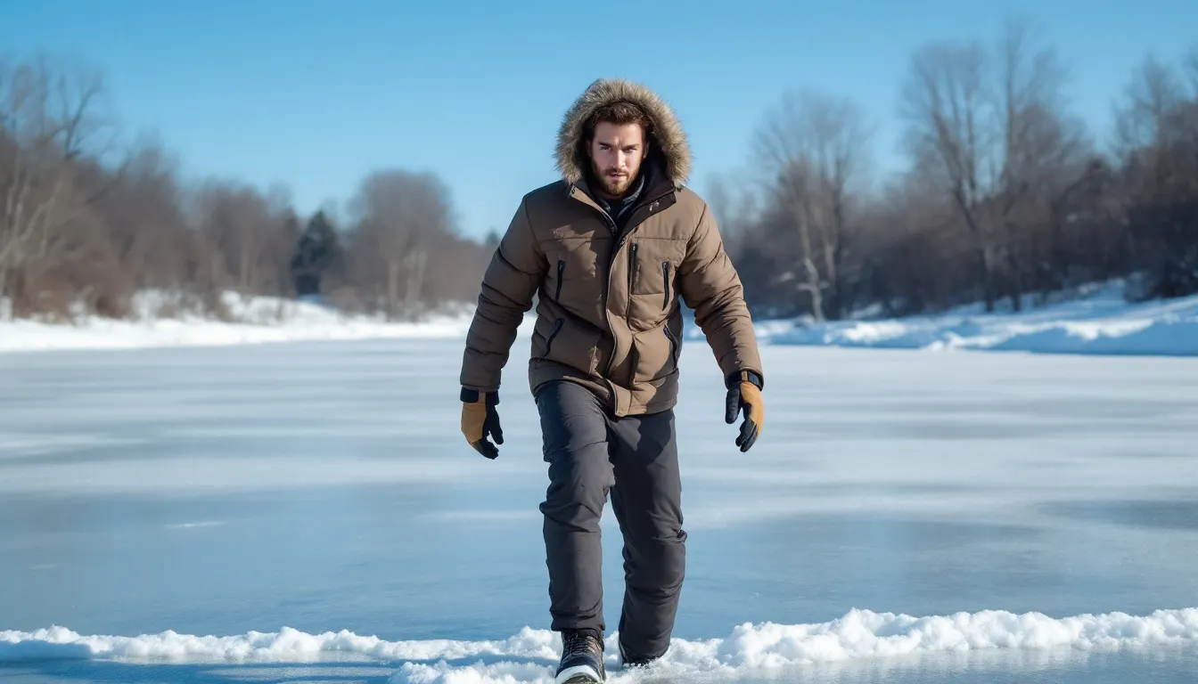 A person preparing to jump into icy water, showcasing their adventurous spirit.