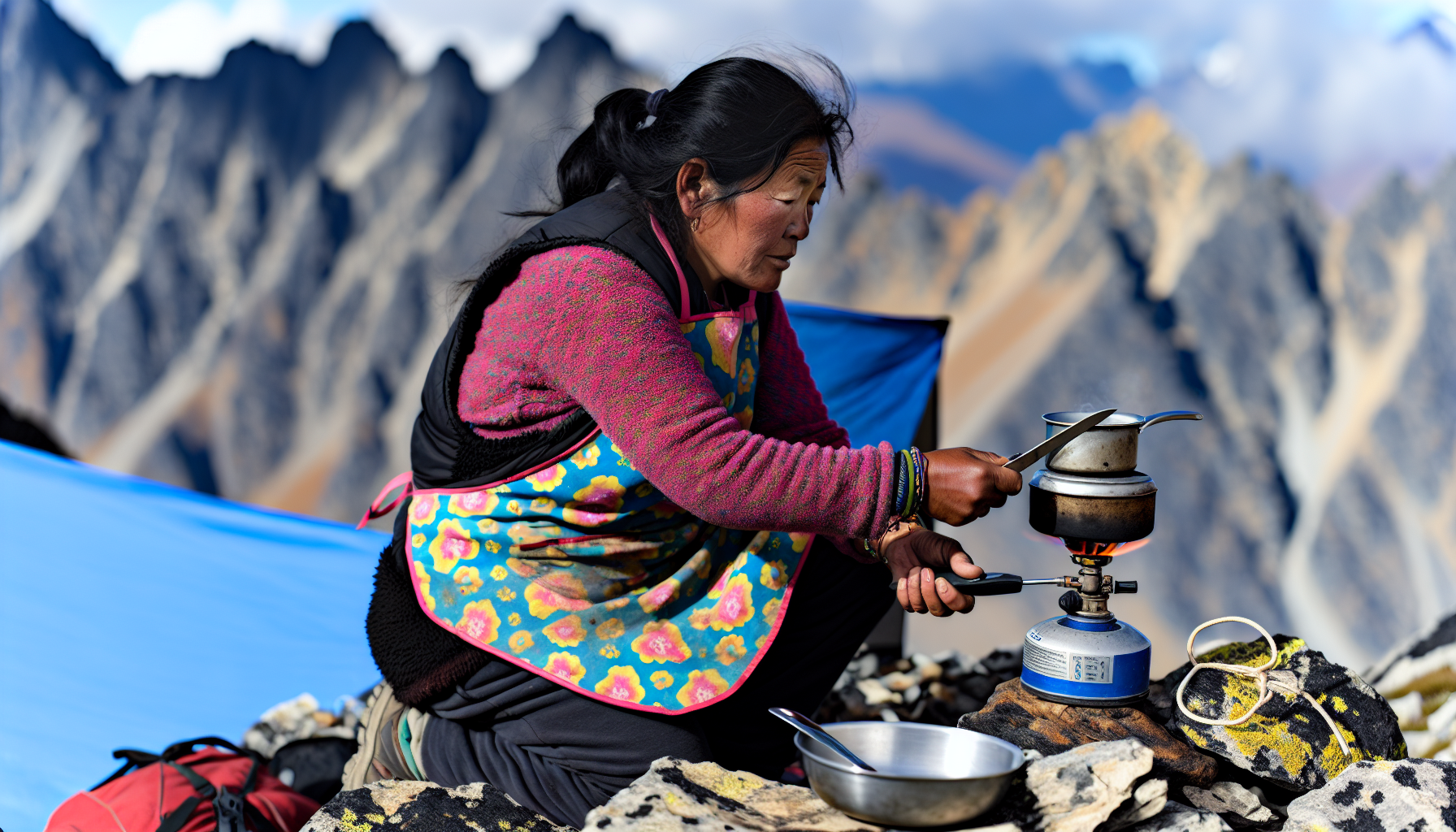 A person cooking at high altitude