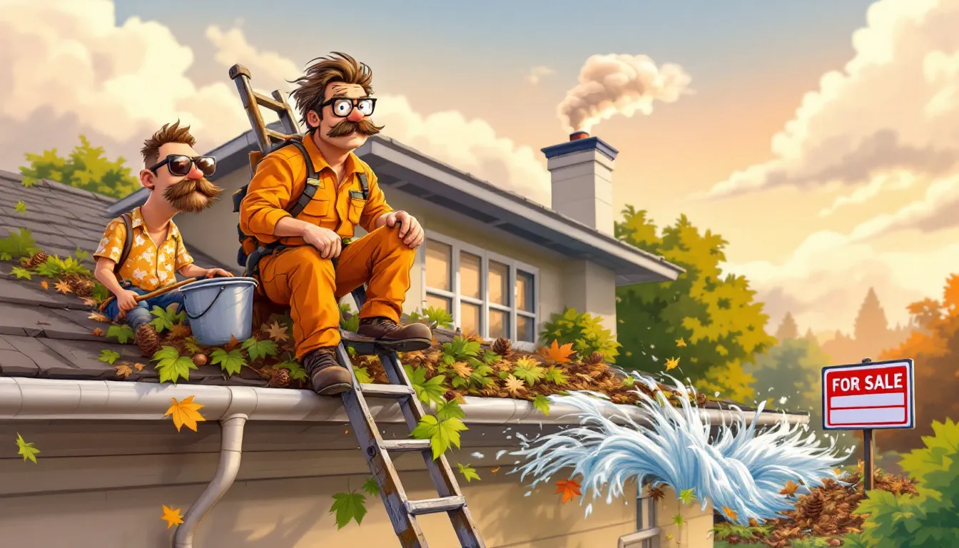 A professional gutter cleaning service in action.