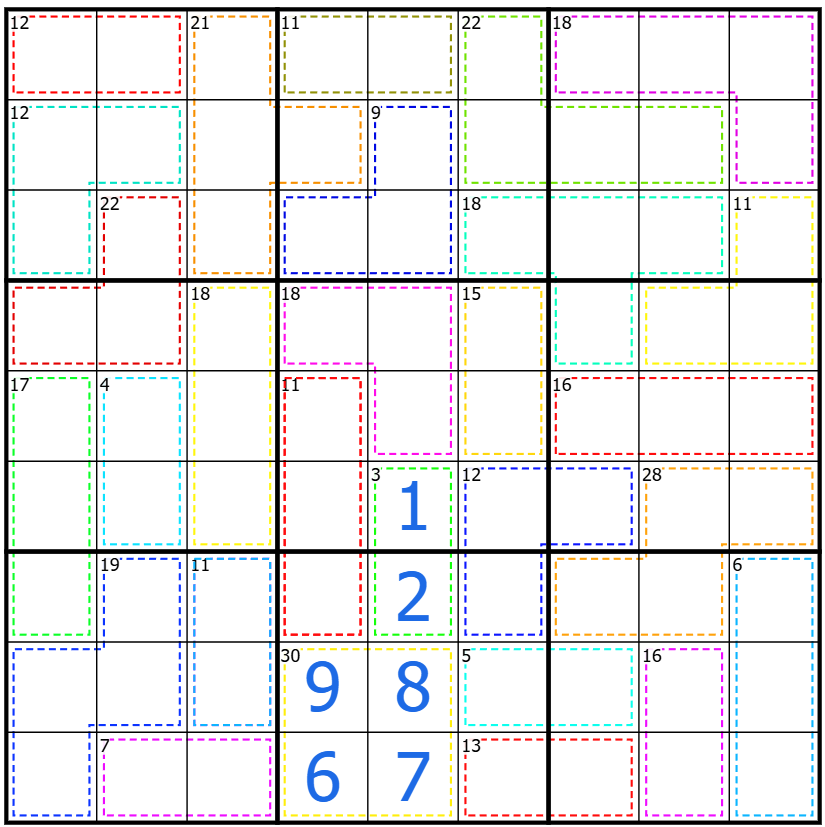 Step 2: the 30-cage resolved to 6, 7, 8 and 9, squeezing the rest of the box into low digits