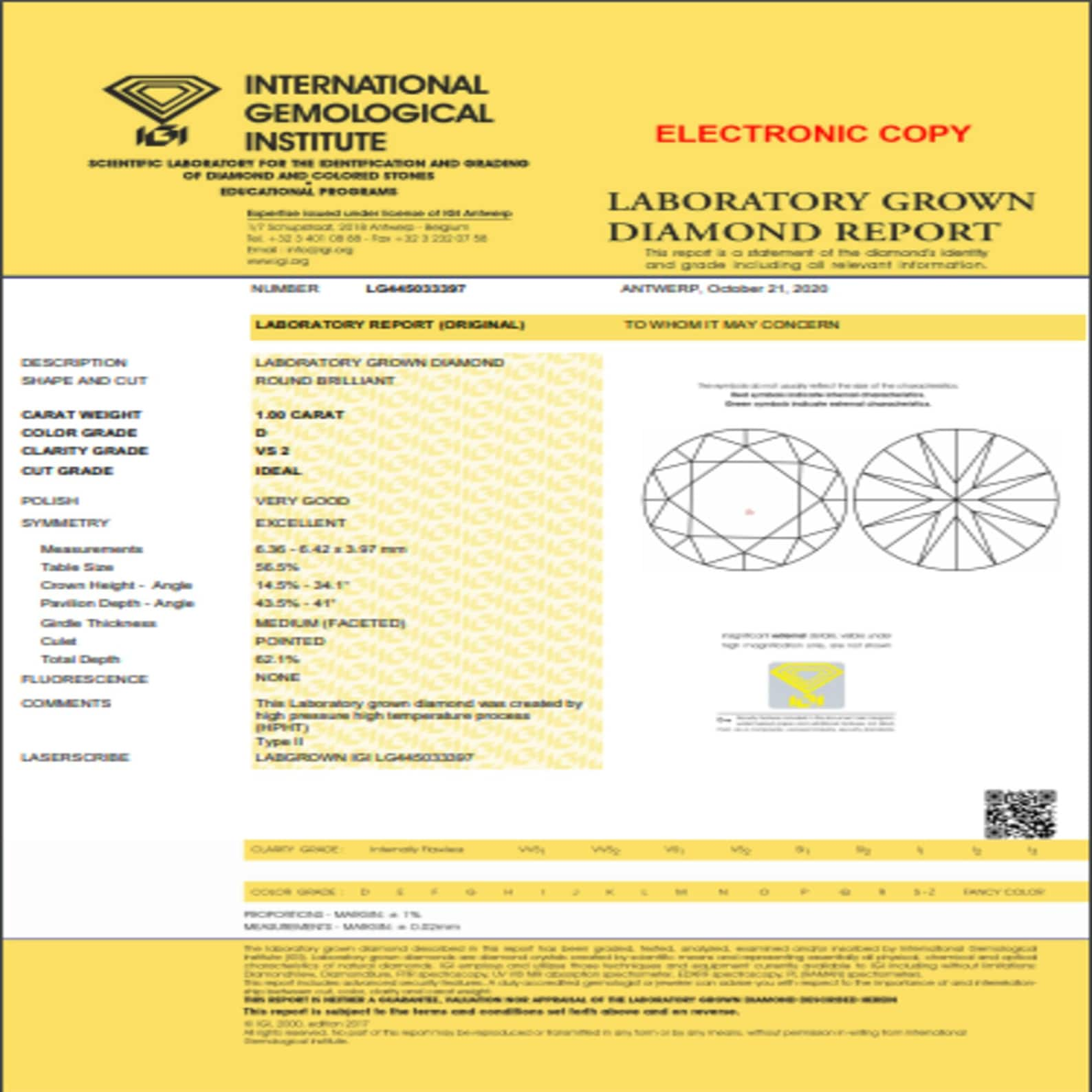 IGI Lab-Grown Diamond Certificate