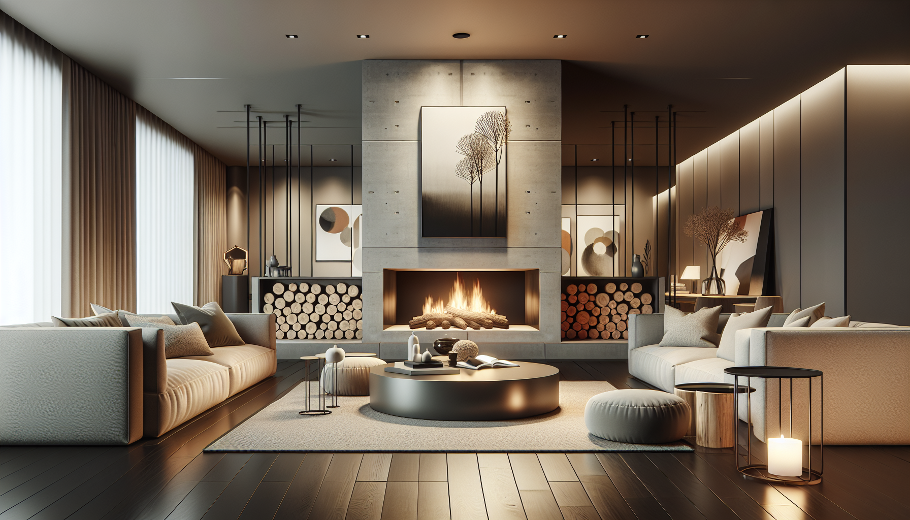 A contemporary fireplace transforming a living space with warmth and style.