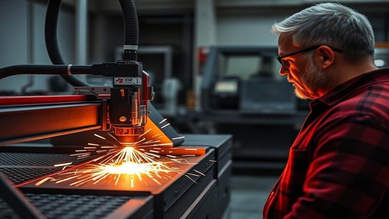 A buyer watching a live demo of a laser cutter slicing cleanly through a tube.