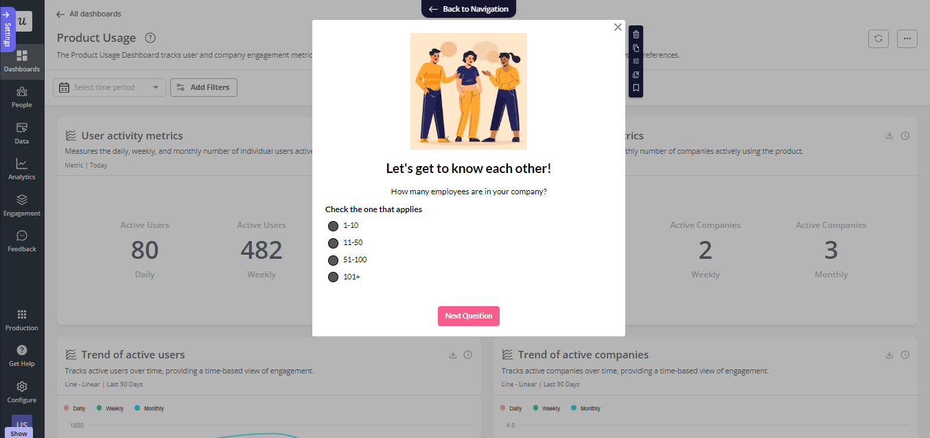 Welcome survey created in Userpilot