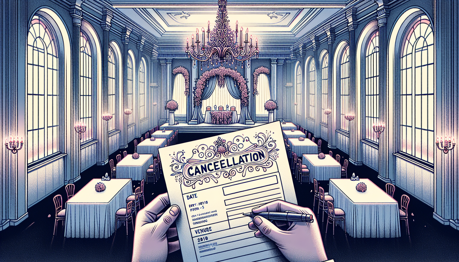 Illustration of a cancellation notice for a wedding event