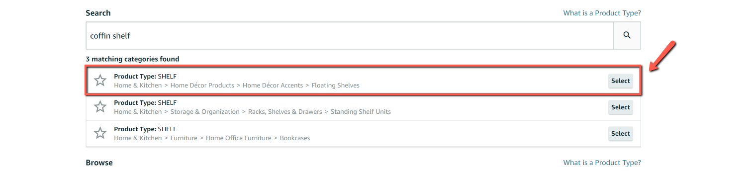 Choose product Type Shelf