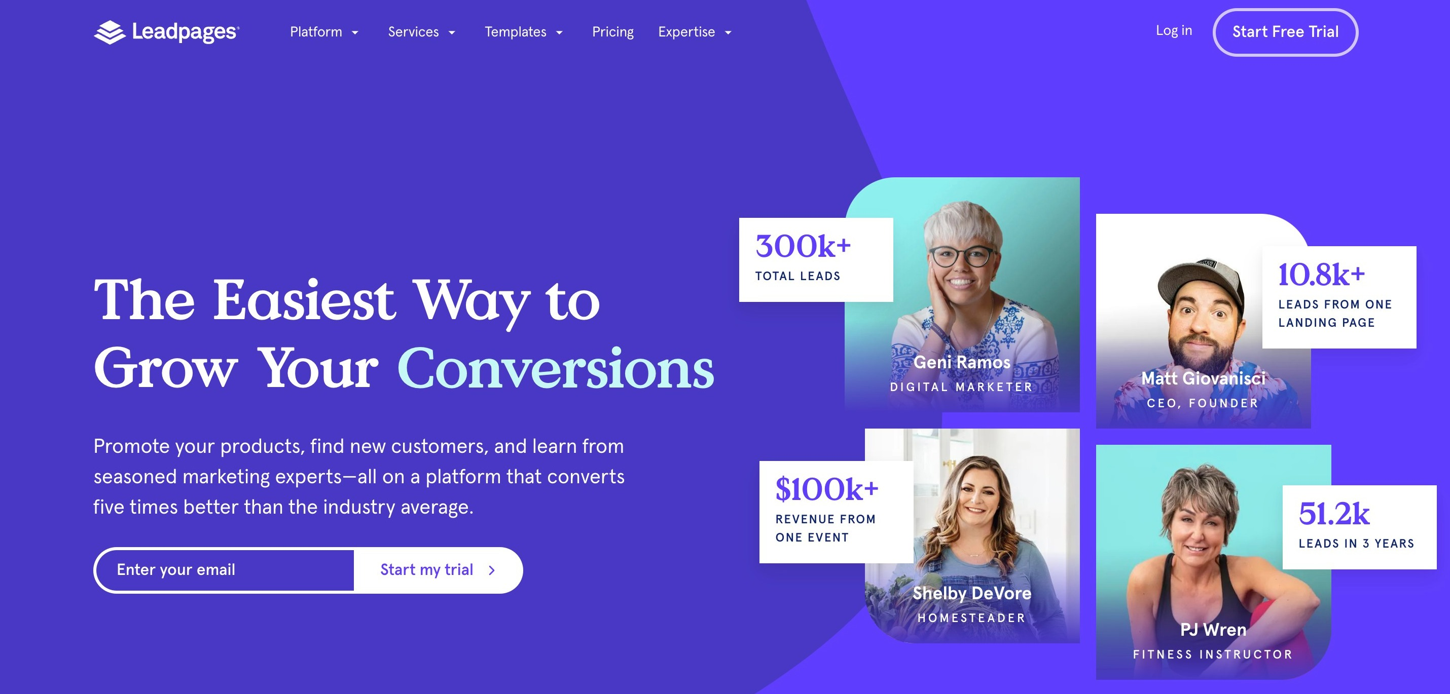 Unbounce vs Leadpages: Leadpages homepage