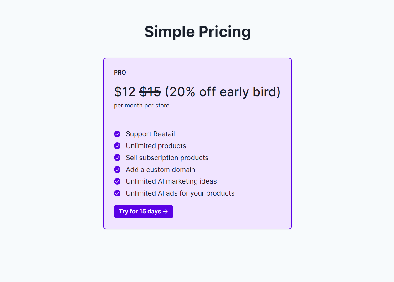 Reetail Pricing