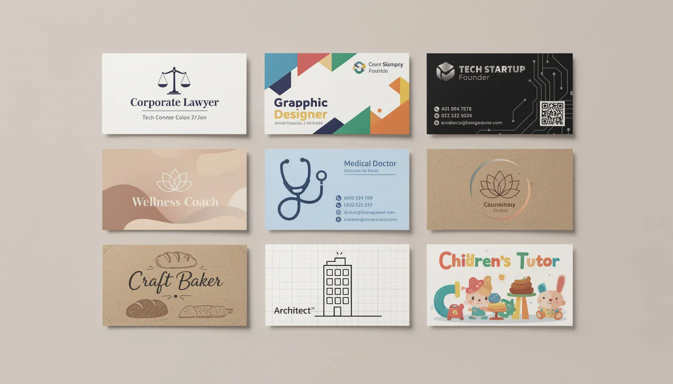 The image showcases a diverse collection of industry-specific business card templates, each designed to enhance brand image and leave a lasting impression on clients. Featuring customizable options with unique graphics, colors, and logos, these professional designs allow users to create their own business cards in minutes.