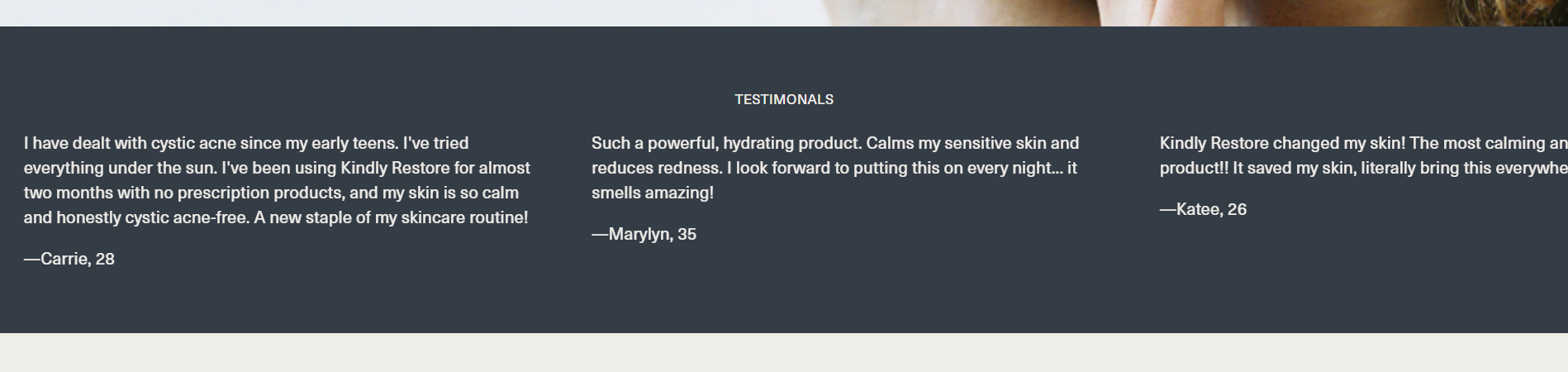 The clean product page and social proof through testimonials help build trust.