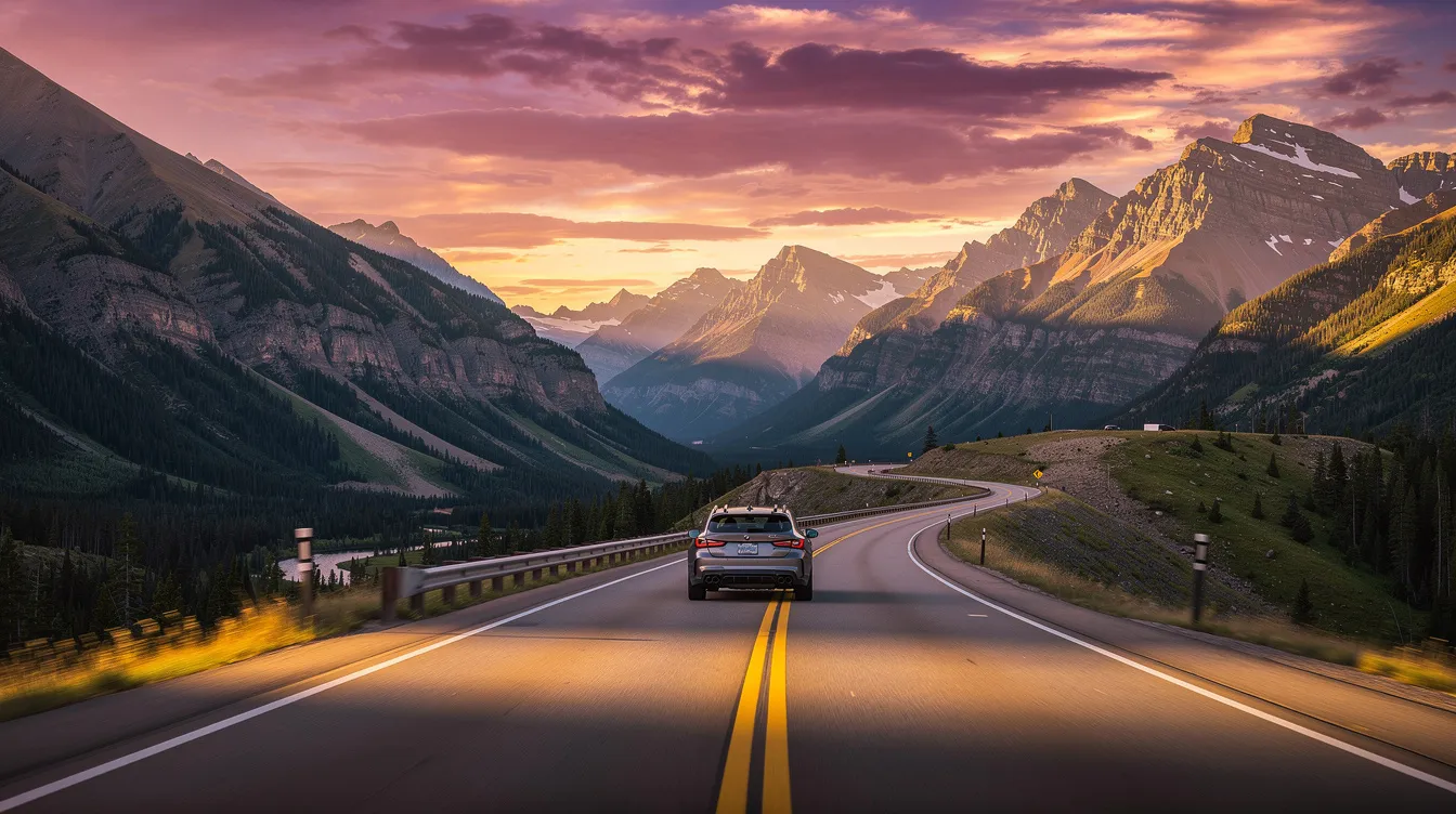 The image depicts a scenic Colorado mountain road at sunset, with a solitary car driving toward the horizon, surrounded by majestic peaks and vibrant skies. This serene landscape symbolizes the journey toward long-term financial security, much like navigating the complexities of structured settlements or lump sum payments in personal injury cases.